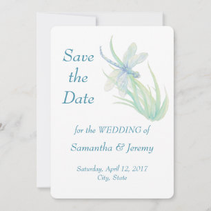 Watercolor Dragonfly Blue Green Save the Date