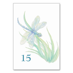 Watercolor Dragonfly Blue Green Table Card Wedding