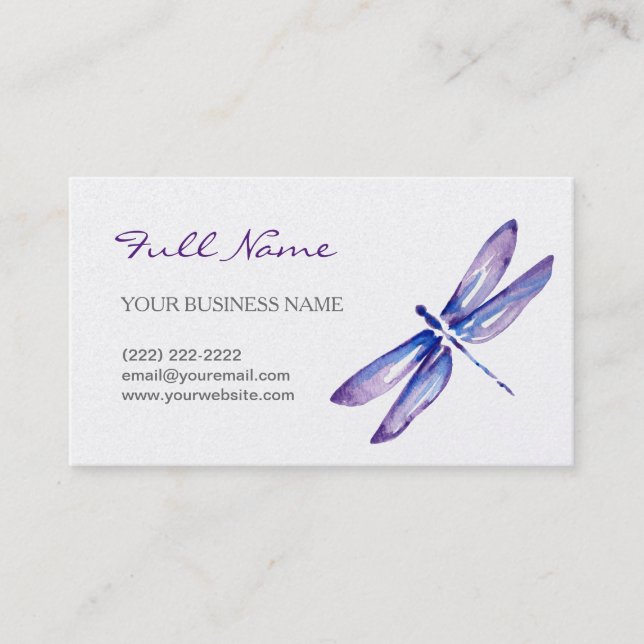 Watercolor Dragonfly Business Cards | Purple (Front)