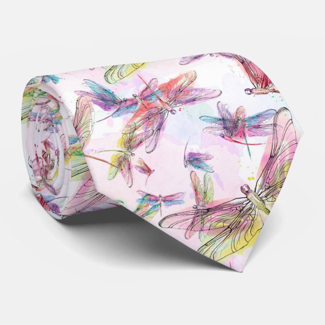 Watercolor Dragonfly Design neck tie 2 (Rolled)