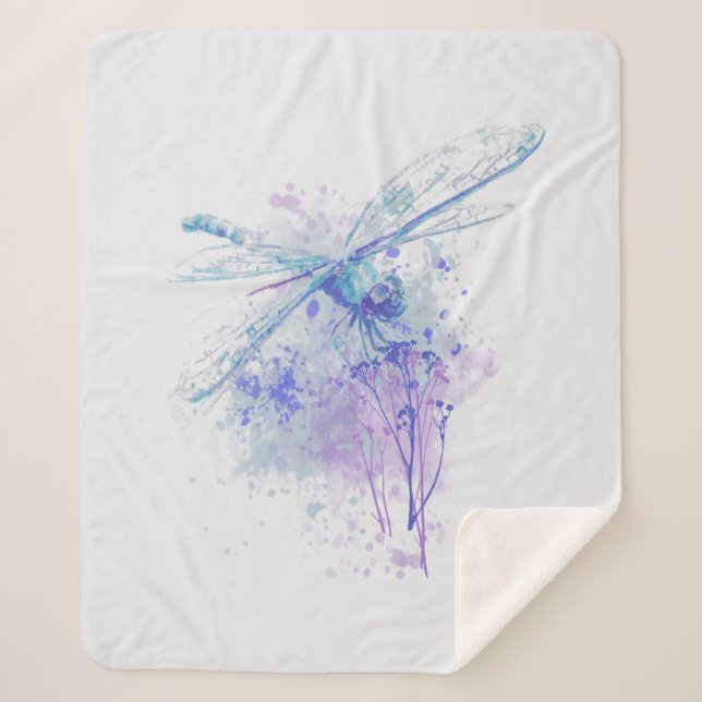 Watercolor Dragonfly Dragonflies Water  Sherpa Blanket (Front)