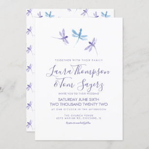Watercolor Dragonfly Elegant Script Wedding Invitation