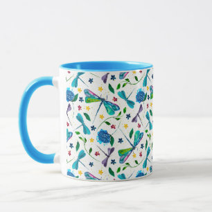 Watercolor Dragonfly Garden on White Custom Colour Mug