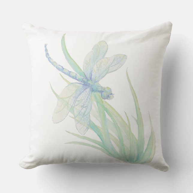 Watercolor Dragonfly in Soft Blues & Green art Cushion (Front)