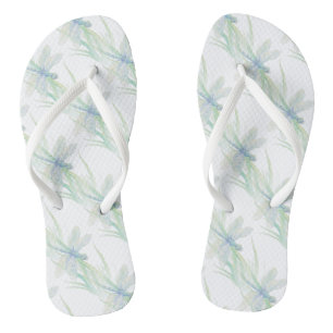 Watercolor Dragonfly in Soft Blues & Green art Flip Flops