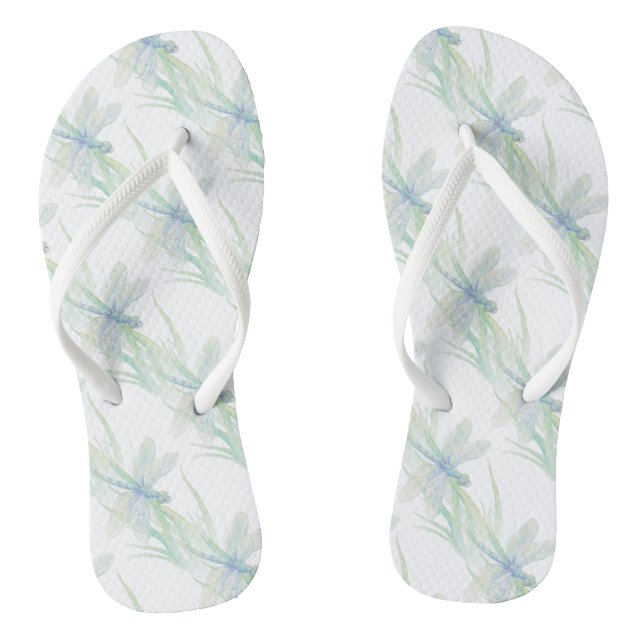 Watercolor Dragonfly in Soft Blues & Green art Flip Flops (Footbed)
