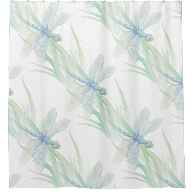 Watercolor Dragonfly in Soft Blues & Green art Shower Curtain (Front)