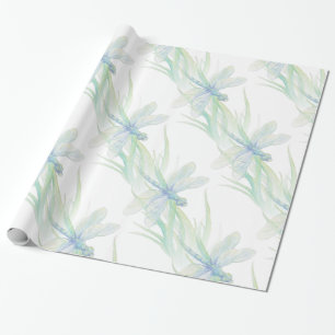Watercolor Dragonfly in Soft Blues & Green art Wrapping Paper