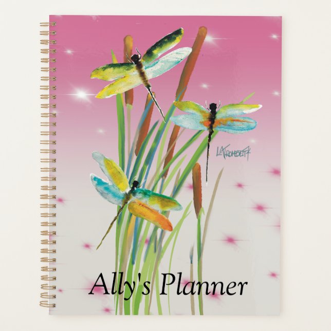 Watercolor Dragonfly Pink Personalised Planner (Front)