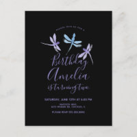Watercolor Dragonfly  Purple Black Birthday Party