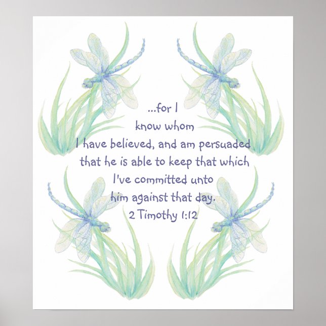 Watercolor Dragonfly Scripture Timothy Encourage Poster (Front)