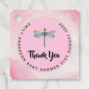 Watercolor DRAGONFLY Thank You Baby Shower PinkBlu Favour Tags
