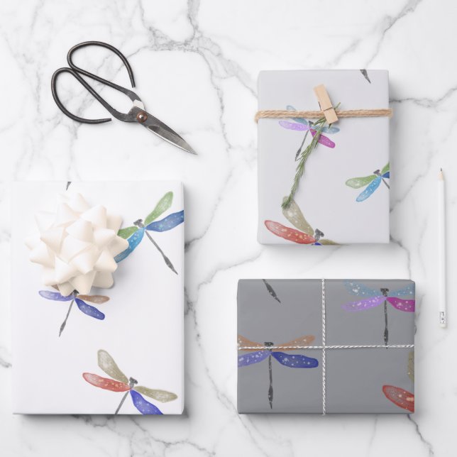 Watercolor Dragonfly Wrapping Paper (Front)