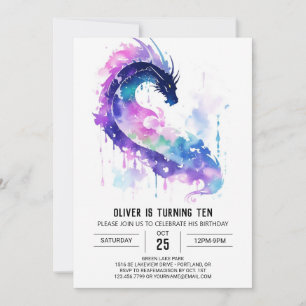 Watercolor Dragon's Majestic Birthday Invitation