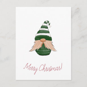 Watercolor drawing christmas gnome announcement postcard