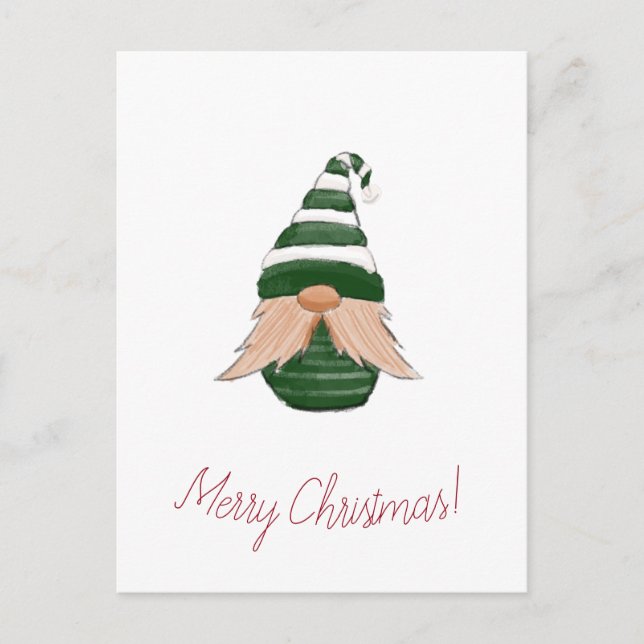 Watercolor drawing christmas gnome announcement postcard (Front)