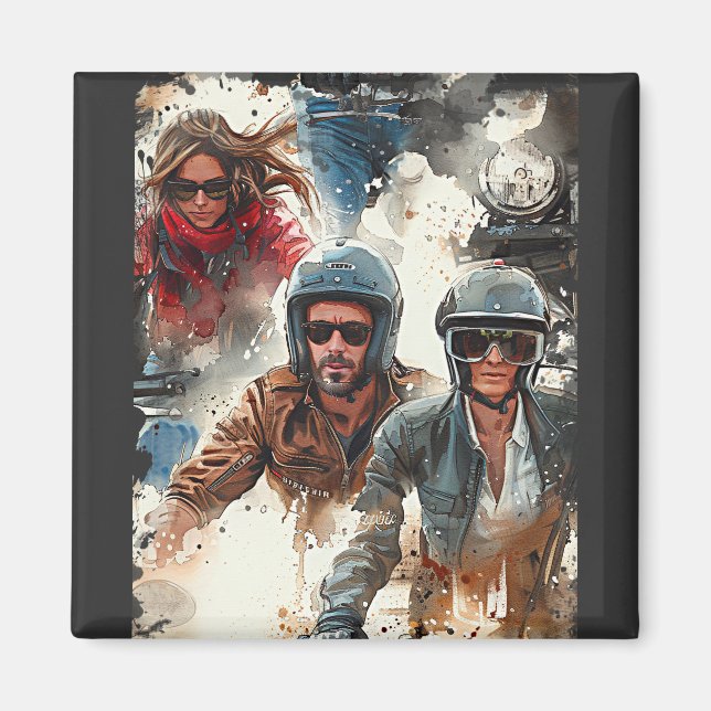Watercolor drawing MotoBikers Magnet (Front)