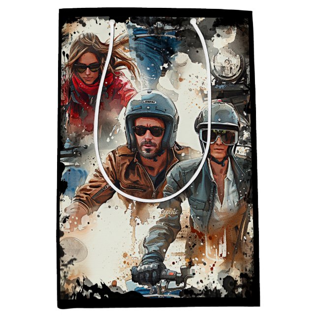 Watercolor drawing MotoBikers Medium Gift Bag (Front)