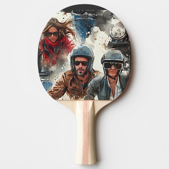 Watercolor drawing MotoBikers Ping Pong Paddle (Front)
