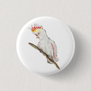 Watercolor drawing of a cockatoo parrot 3 cm round badge