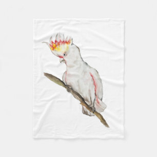Watercolor drawing of a cockatoo parrot fleece blanket