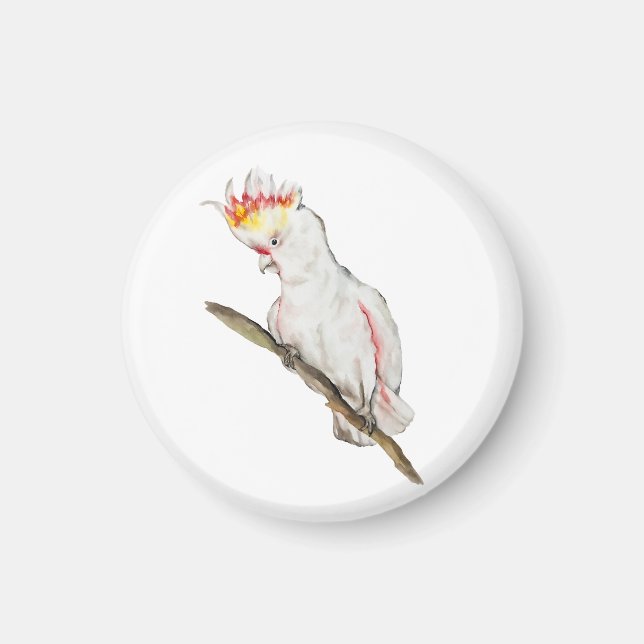 Watercolor drawing of a cockatoo parrot magnet (Front)