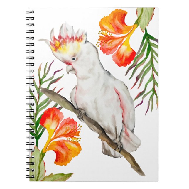 Watercolor drawing of a cockatoo parrot notebook (Front)