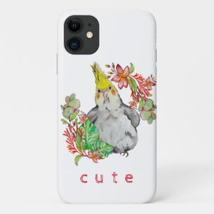 Watercolor drawing of a funny Corella parrot Baby iPhone 11 Case