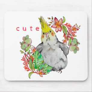 Watercolor drawing of a funny Corella parrot Baby Mouse Mat