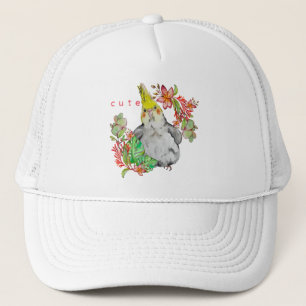 Watercolor drawing of a funny Corella parrot Baby Trucker Hat