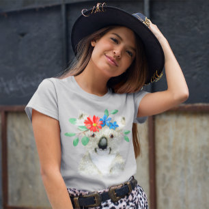 Watercolor Drawing of Cute Floral Koala Bear T-Shirt