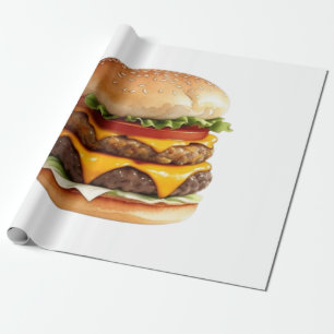 Watercolor Drawing of Delicious Cheeseburger Wrapping Paper