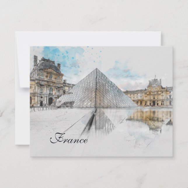 Watercolor drawing of the Louvre Paris, France  Holiday Card (Front)