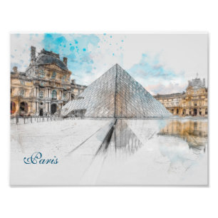 Watercolor drawing of the Louvre Paris, France  Photo Print
