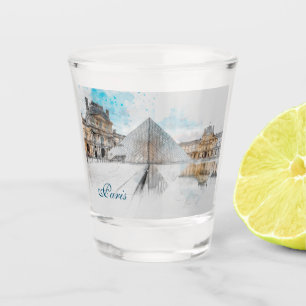 Watercolor drawing of the Louvre Paris, France Shot Glass