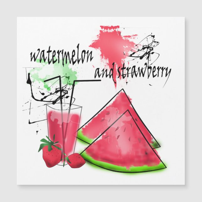 Watercolor drawing of watermelon and strawberries  (Front)