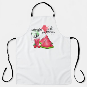 Watercolor drawing of watermelon and strawberries  apron