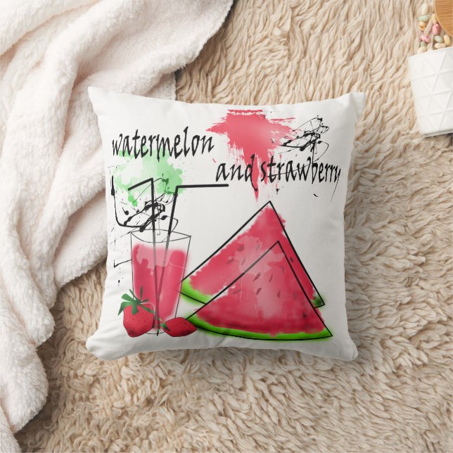Watercolor drawing of watermelon and strawberries  cushion (Blanket)