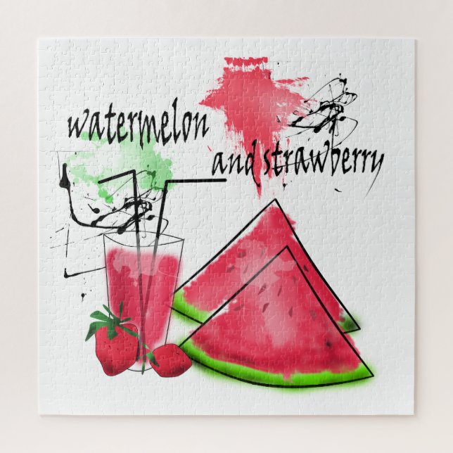 Watercolor drawing of watermelon and strawberries  jigsaw puzzle (Vertical)