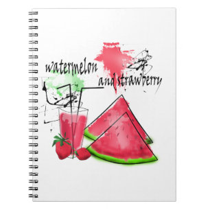 Watercolor drawing of watermelon and strawberries notebook