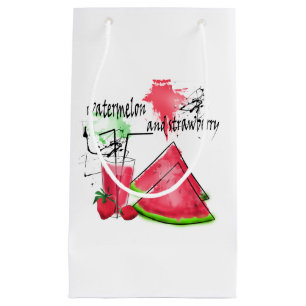 Watercolor drawing of watermelon and strawberries  small gift bag