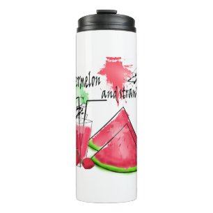 Watercolor drawing of watermelon and strawberries  thermal tumbler