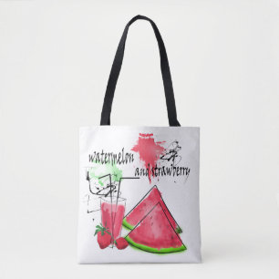 Watercolor drawing of watermelon and strawberries tote bag