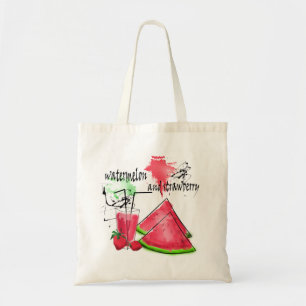 Watercolor drawing of watermelon and strawberries  tote bag