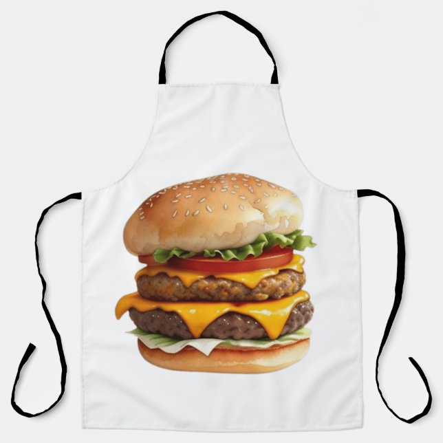 Watercolor Drawing of Yummy Cheeseburger Apron (Front)