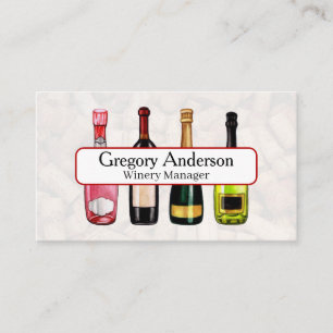 Watercolor Drawn Wine Bottles Business Card