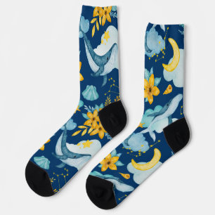 Watercolor dream of whales in blue socks