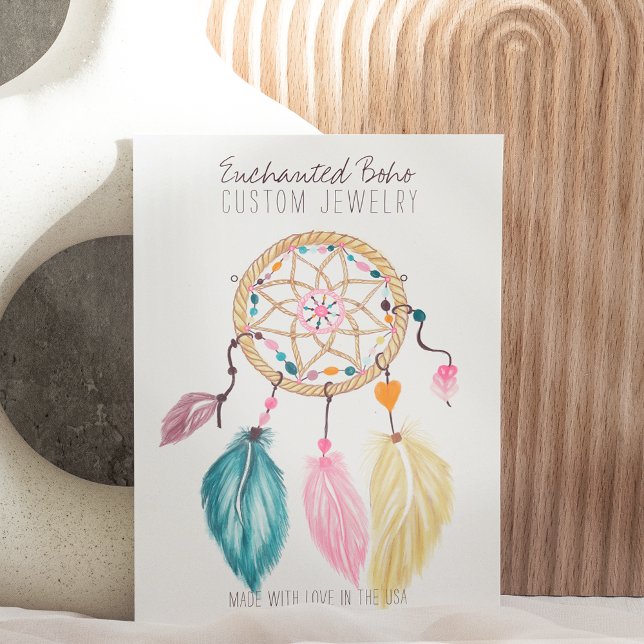 Watercolor dreamcatcher jewelry earring display business card (Creator Uploaded)