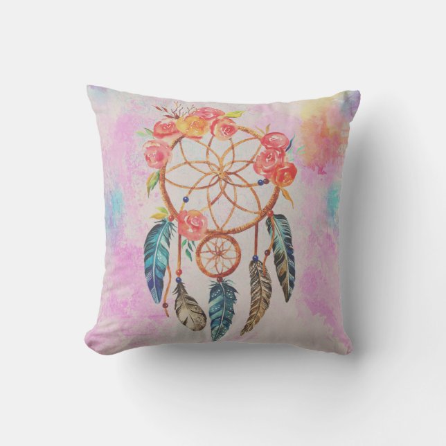 Watercolor Dreamcatcher Pillow (Front)
