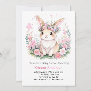 Watercolor Dreams: Baby Girl Bunny Shower Invitation